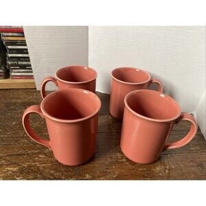 VTG Corning Ware Coffee Cups Mugs Set of 4 Coral Salmon Pink